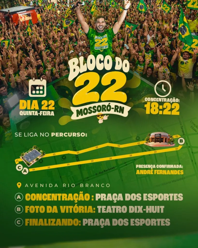 Bloco do 22 leva mobilização pró-Flávio Bolsonaro à Avenida Rio Branco em Mossoró