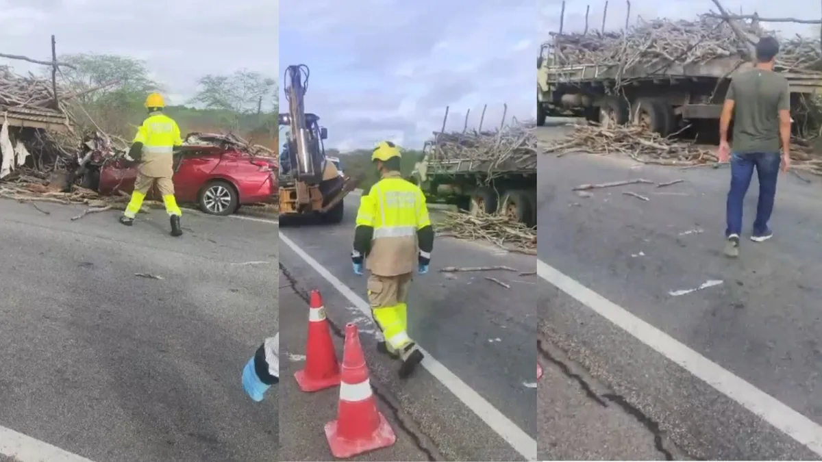 Bombeiros retiram motorista das ferragens após carro parar embaixo de caminhão em Tangará
