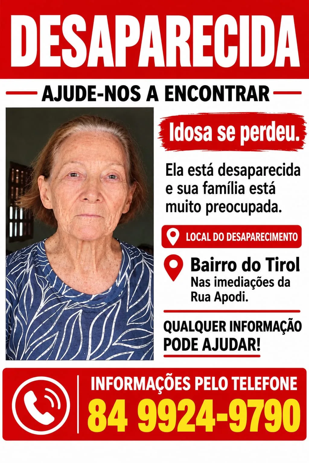 Família mobiliza buscas por idosa com Alzheimer sumida no Tirol