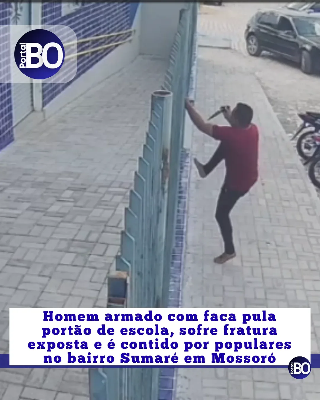 Fachada de escola com viatura da Polícia Militar em frente após ocorrência em Mossoró