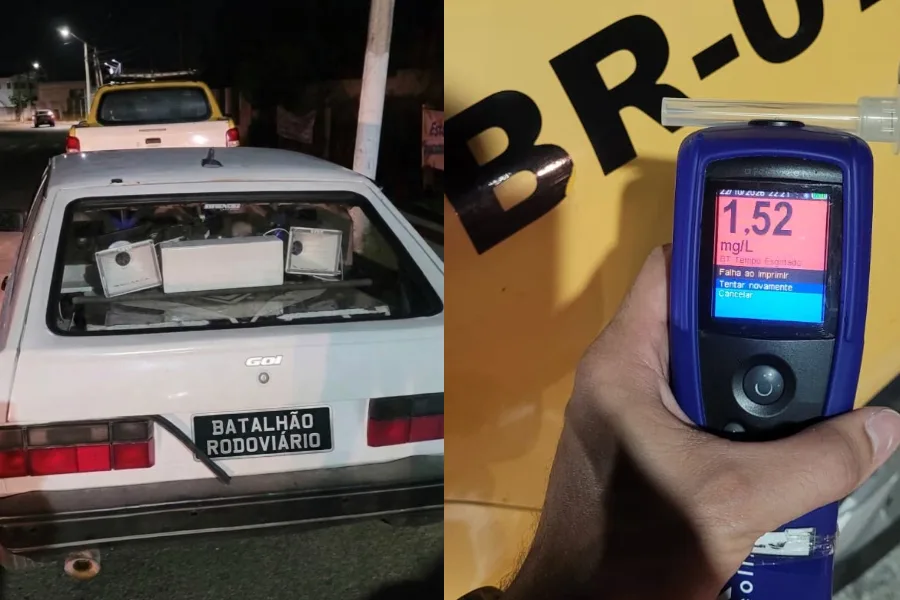 Operação policial de trânsito na Grande Natal com viatura e teste de bafômetro