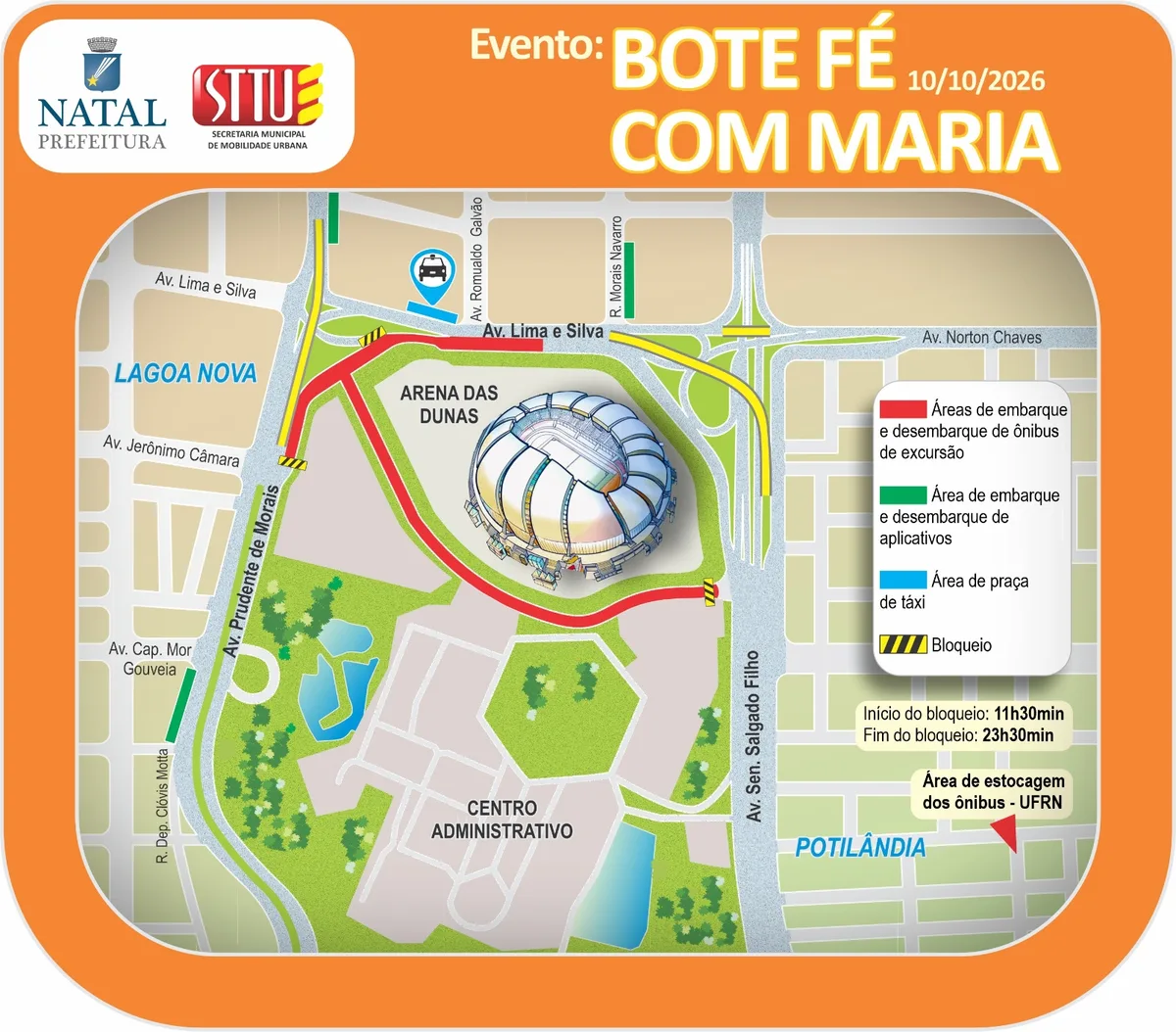 Trânsito muda na Arena das Dunas para o Bote Fé com Maria neste sábado