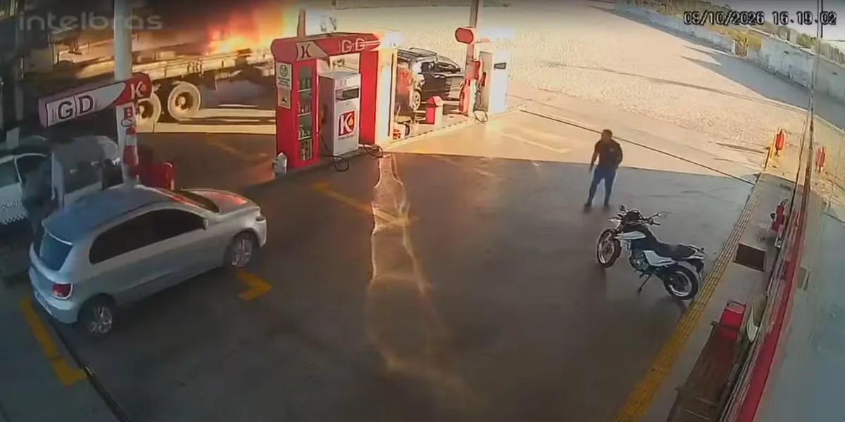 Susto em Apodi: caminhão em chamas invade posto na RN-233 e ninguém se fere